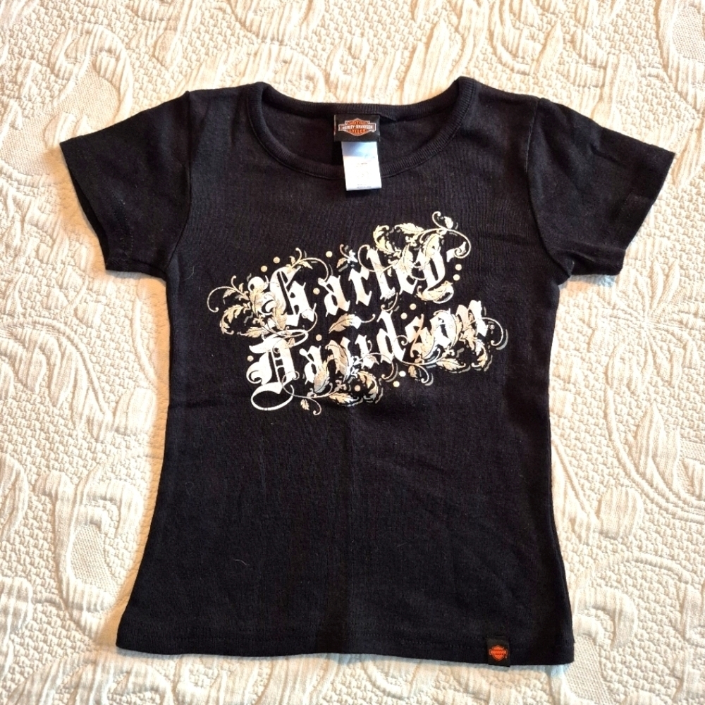 Harley Davidson girls size 5 black short sleeve shirt VGUC
